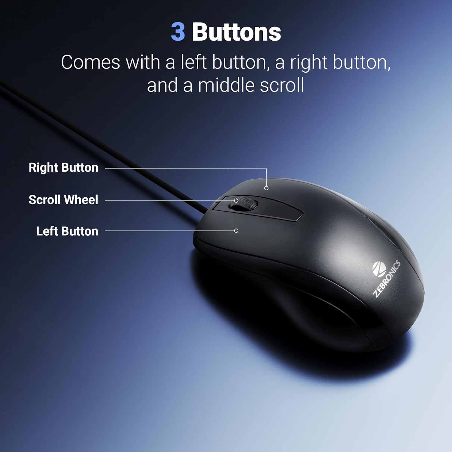 Zebronics Zeb-Alex Wired USB Optical Mouse|1200 DPI High Precision Mouse
