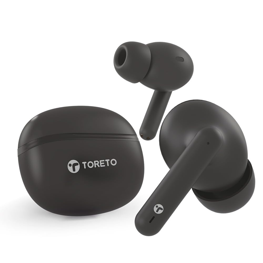 Toreto Air sync TWS Wireless Earbuds Quad Mic Enc-with 40H Playtime  Bluetooth Low Latency Mode 12Mm Drivers Rapid Charge Ipx5 Smart Touch 
