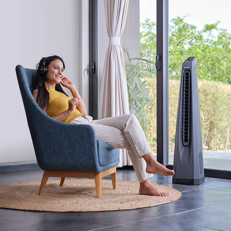 Symphony Surround High Speed Bladeless Technology Tower Fan for Home With Swivel Action- Dust Filter- and Low Power Consumption