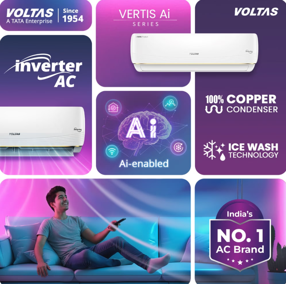 Voltas AC 1.5 Ton 3 Star Inverter Split – Vertis AI (Zest Gold)