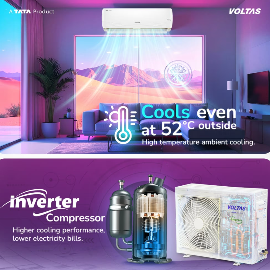 Voltas AC 1.5 Ton 3 Star Inverter Split – Vertis AI (Zest Gold)