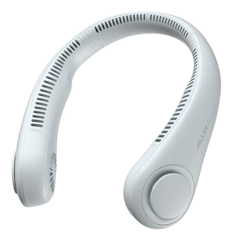 JISULIFE Portable Neck Fan Life3, Hands-Free Bladeless, 5 Speeds, 4000 mAh Battery Operated Wearable Personal Fan, Twistable, Rechargeable, Gift for Women Men-Light Grey