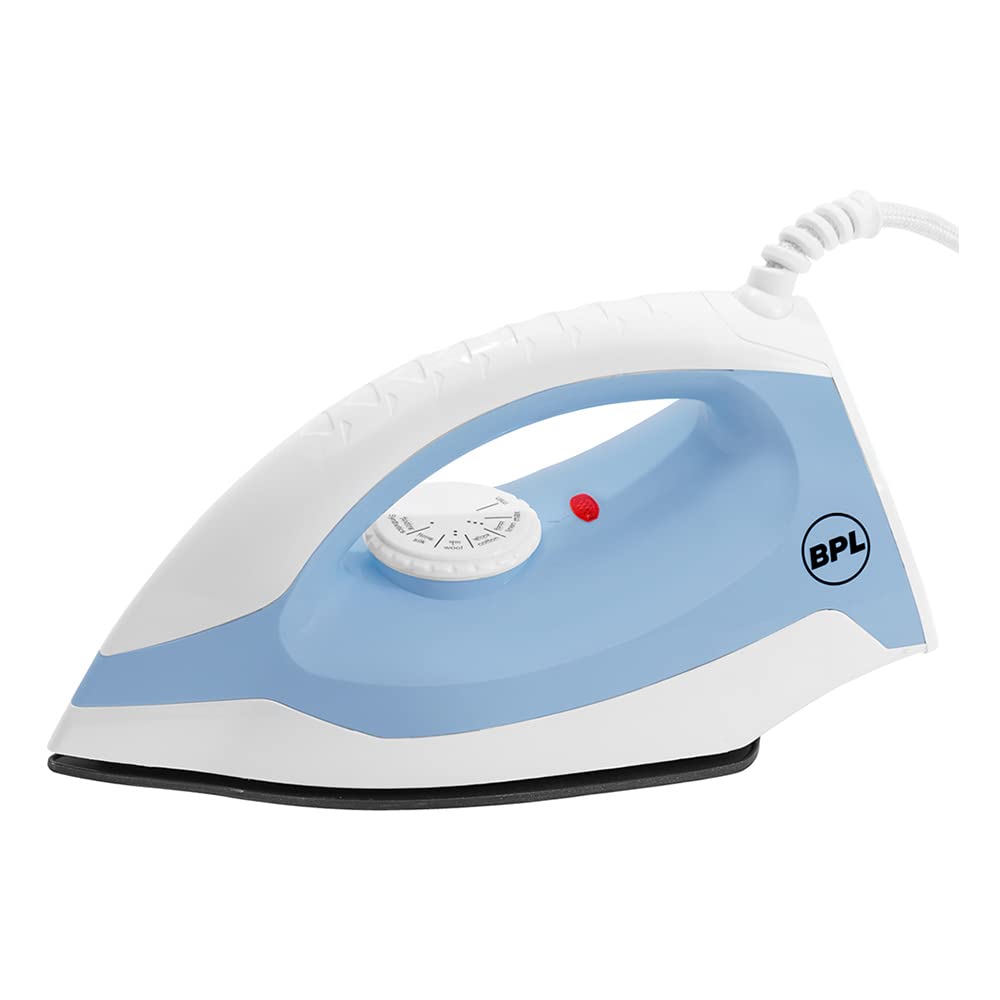 BPL 1100 Watts Dry Iron Heating Up Led Indicator Adjustable Temperature Control Dual Coated Sole Plate Flexible 360 Degree Swivel Cord ISI certified