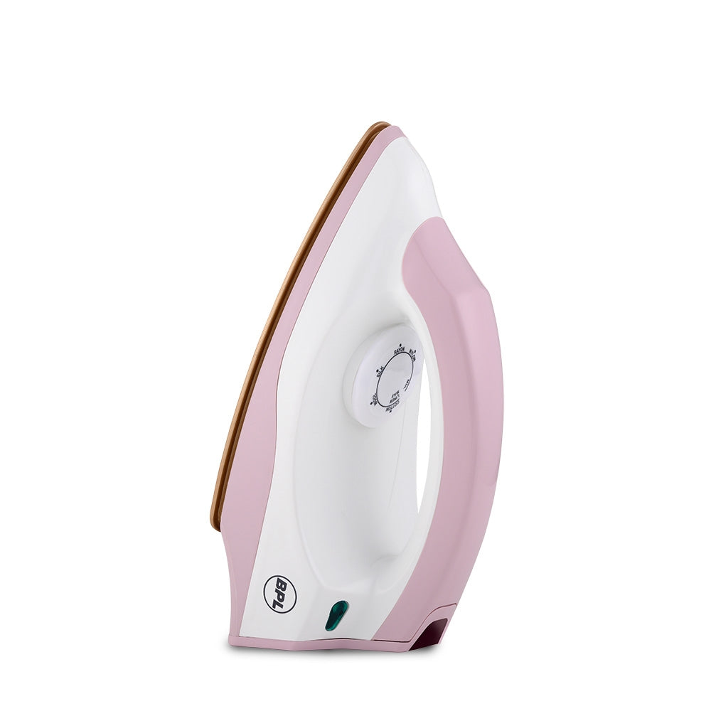 BPL BDIS0021 Dry Iron – 750W, Pink & White, Non-Stick Soleplate