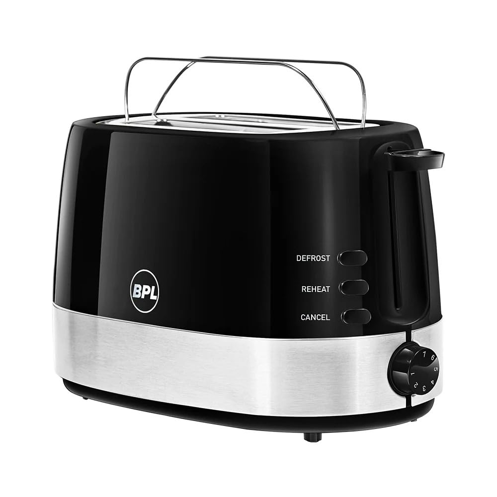BPL Pop Up Toaster 2-Slice, 850W, Black and Silver,KITCHEN UP PX 5.2S,7 BROWING CONTROL SETTINGS,BUN WARMER,1 DUST COVER inside