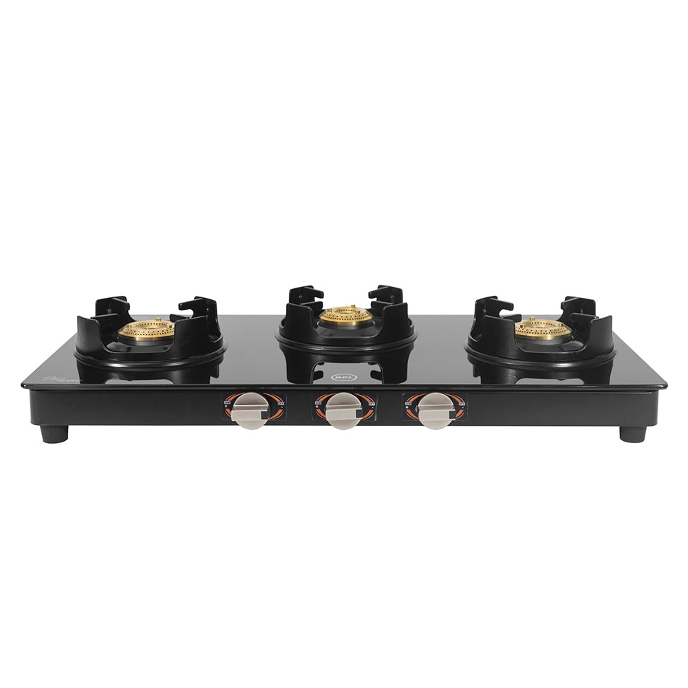 BPL BGSGTS0053B Slim Glass Top 3-Burner Gas Stove, Metal Knobs