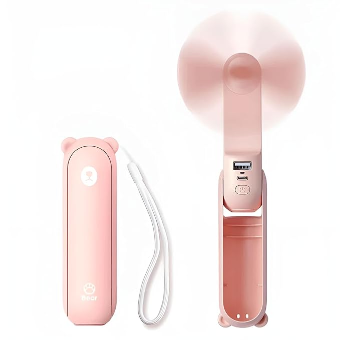 JISULIFE Handheld Fan Life8, 3 in 1 USB Rechargeable Portable Fan [12-19 Working Hours] with Power Bank, Flashlight, Pocket Design for Travel/Summer/Concerts/Lash, Gifts for Women