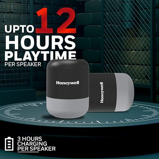 Honeywell Trueno U100 Wireless Duo Bluetooth V5.0 Speaker 5Wx2, 12Hrs Playtime per Speaker, Advanced 52mm Drivers, IPX4, TWS Feature, Premium Stereo Sound, Multi Compatibility Mode (Grey)