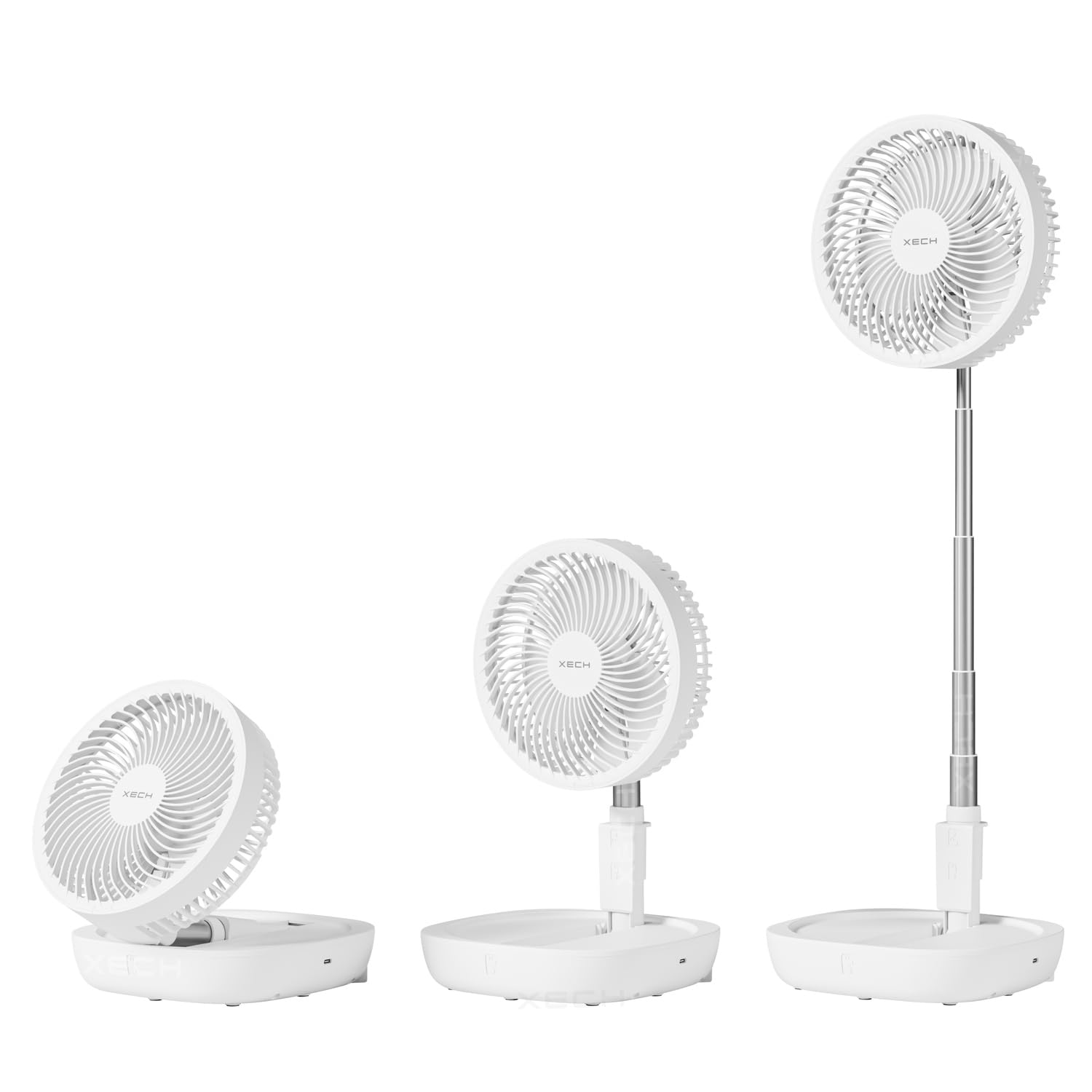 Xech Rechargeable Table Fan with Adjustable Height USB-C Charging Stand & Floor Fans 200mm Aerodynamic Blades Mini Fan Desk Kitchen Bedroom Summer Gadget (Air Storm 2)