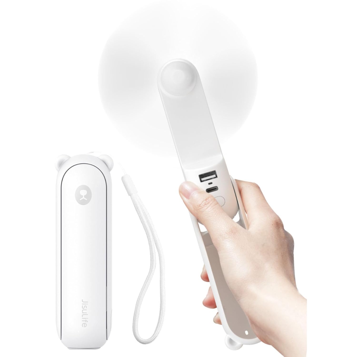 JISULIFE Handheld Fan Life8 Plus with 4500 mAh, Max 46 Hours Runtime,Pocket Fan Portable Battery Operated or USB Powered Folding Personal Fan,3 Speeds, Women Men Kids Gift for Festival