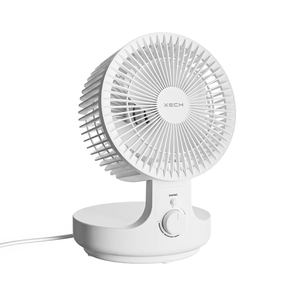 Xech Table Fan High Speed with Oscillation Noiseless Mini Desk Fan Portable Foldable Kitchen Fans 45W 2200 RPM 120° Oscillating Aerodynamic 190mm Fan Blades (Airwave)