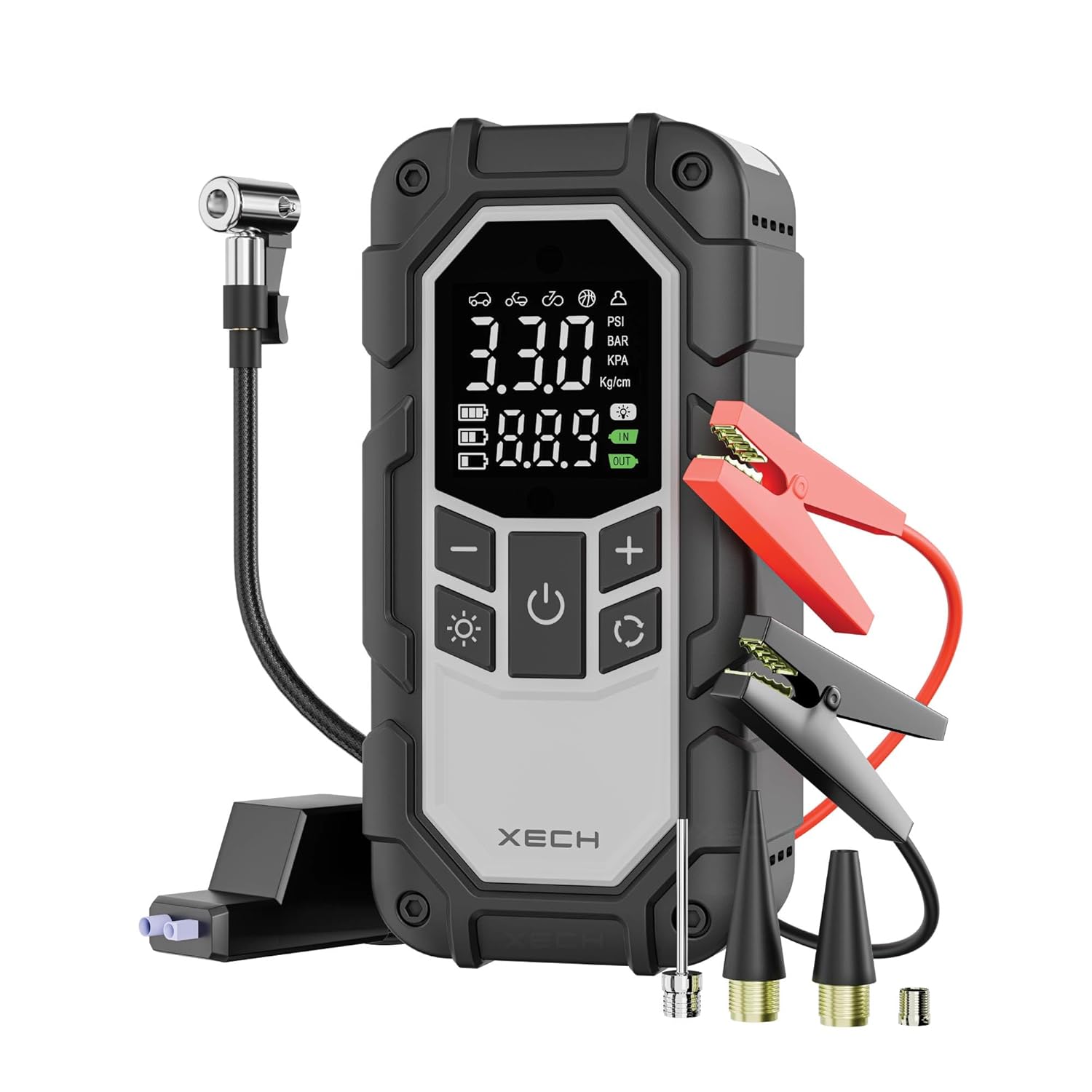 XECH Heavy Duty Jump Starter with Cordless Tyre Inflator | 800A Peak Jump Starter for 4.0L Petrol & 2.0L Diesel Cars | 150 PSI Car & Bikes Pump | Portable Air Compressor with Light (JumpX)