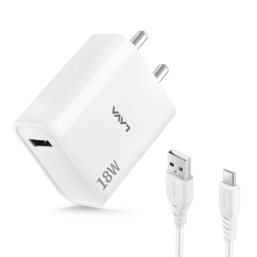 Lava 18W Fast USB Charger (with 3A USB to Type C 1M Cable) | Compatible with Android Mobile, Headphones, TWS, Power Banks, Smartwatch | BIS Certified