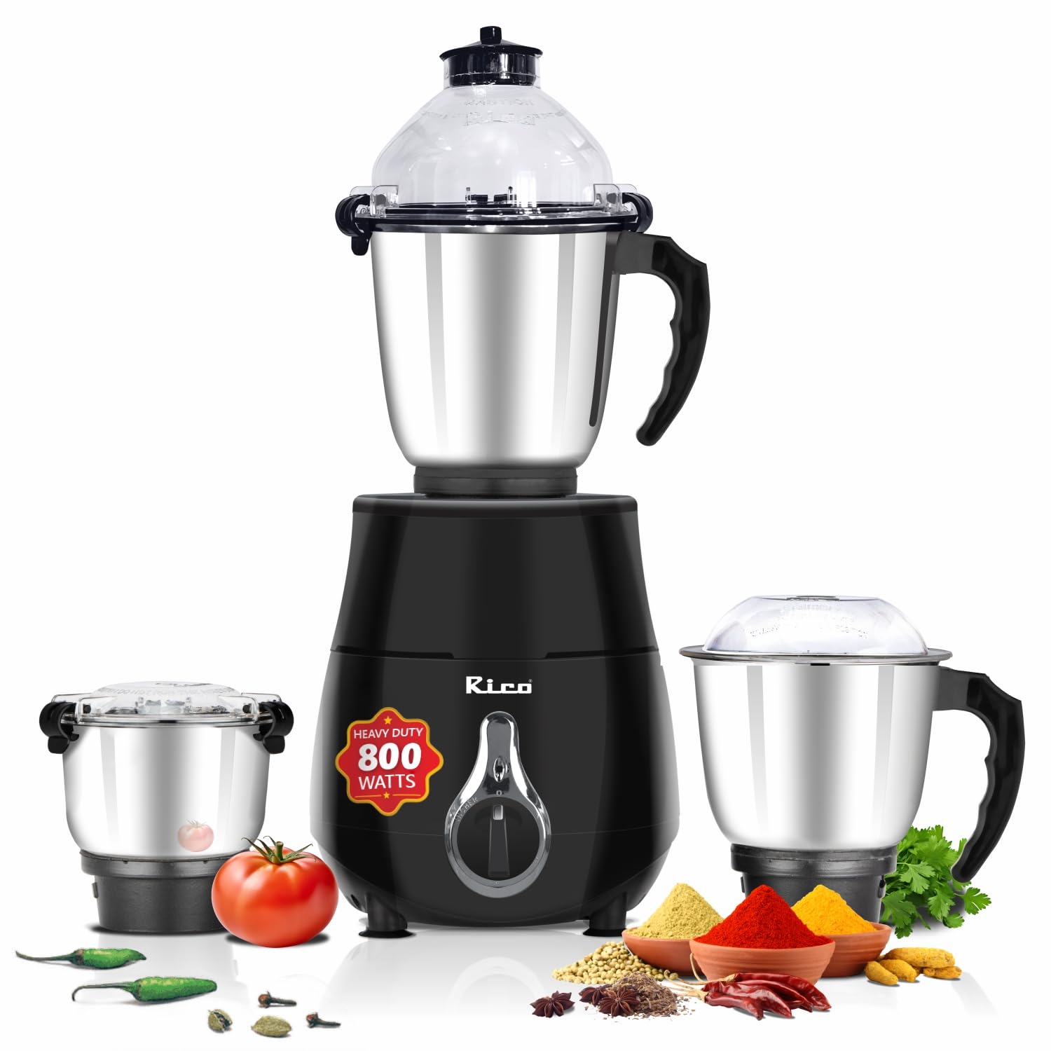 Rico 800Watt Mixer Grinder with Japanese Technology & Whip Mode for thick Grinding in Kitchen | Stainless Steel Leak-proof Jars | 2 Year Warranty on Mixer Grinder & 5 Year on Motor - MG2304