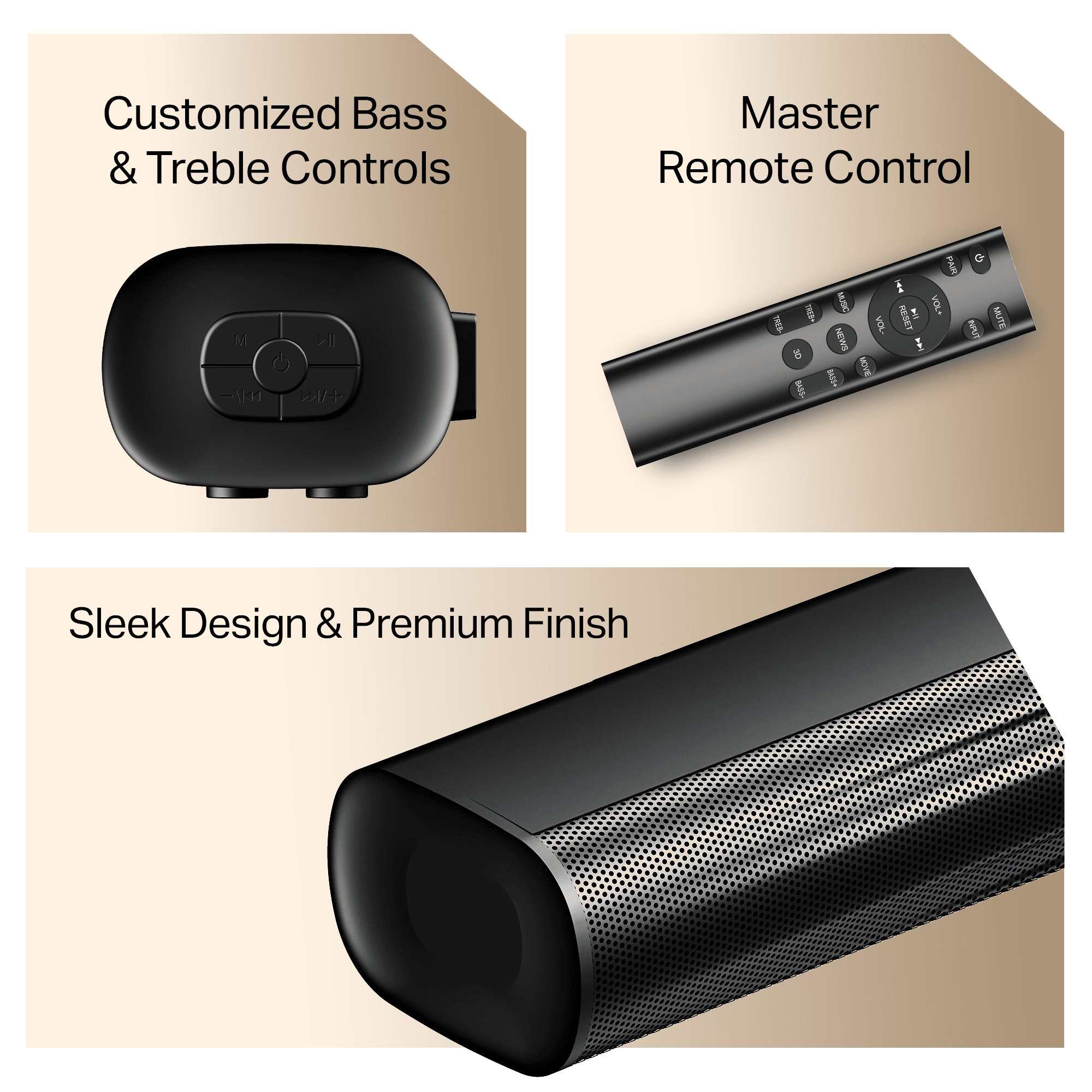 boAt Aavante Aura Plus soundbar features customized controls and a sleek design for an immersive audio experience.