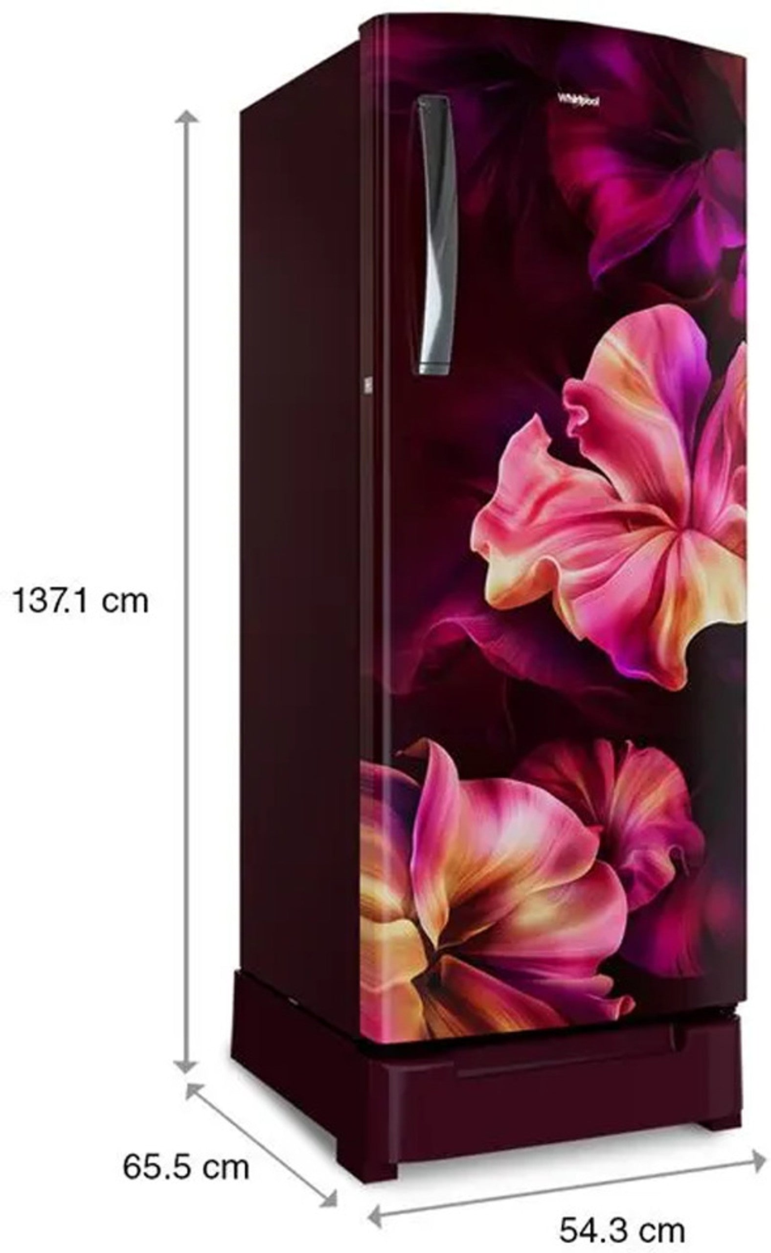 Whirlpool 192L 5 Star Inverter Single Door Refrigerator in floral design with vibrant colors