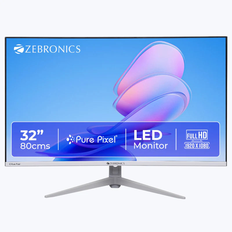 Zebronics EA320 31.5 inch Curved LED Monitor showcasing Full HD display and modern design