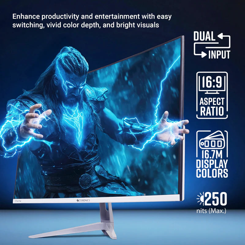 Zebronics EA320 31.5 inch Curved LED Monitor showcasing vivid visuals and dynamic colors.