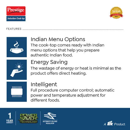 Prestige Xpress 1200W Induction Cooktop best of 2026 features Indian menu options energy saving intelligent controls