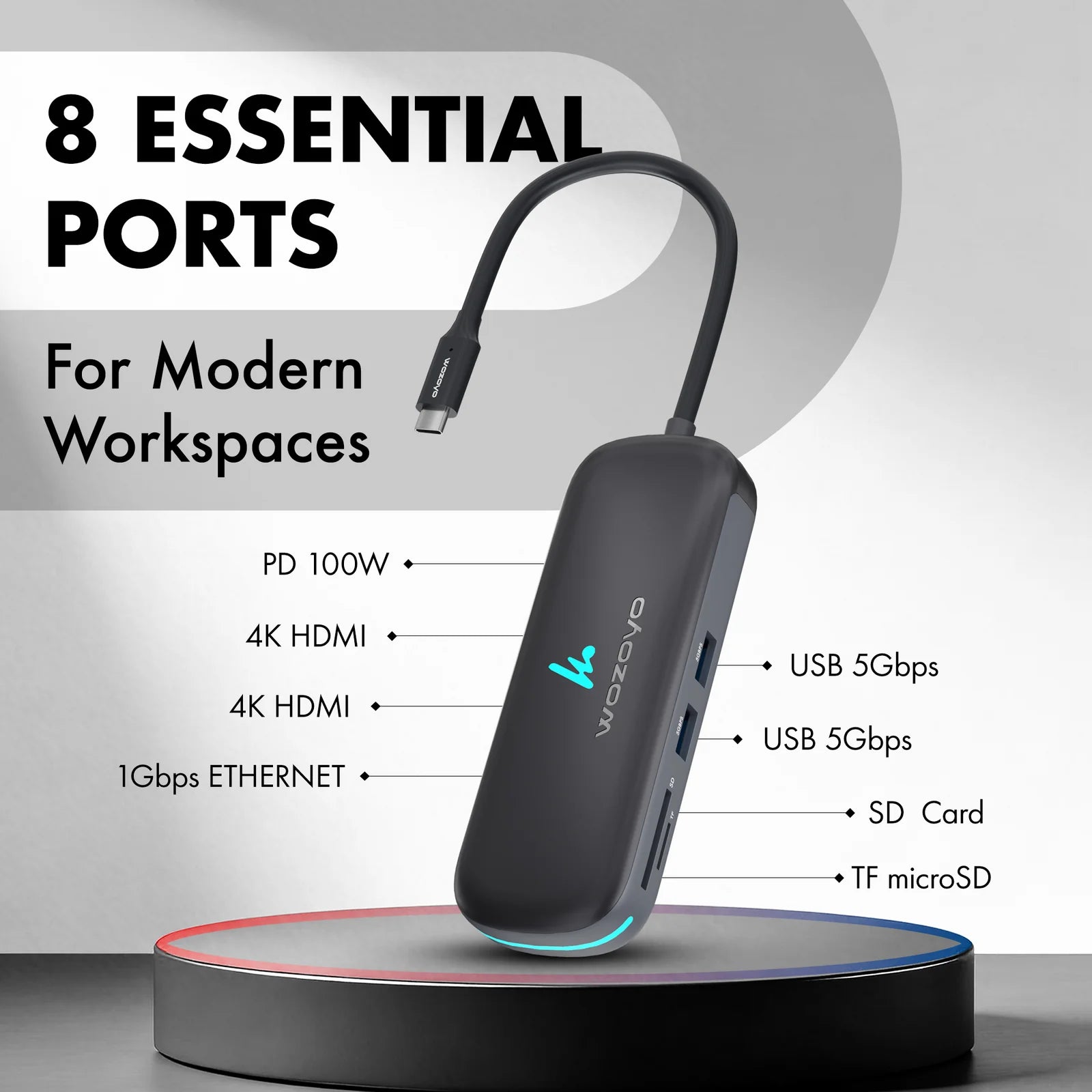 WOZOYO 8-in-1 USB Type-C Docking Station