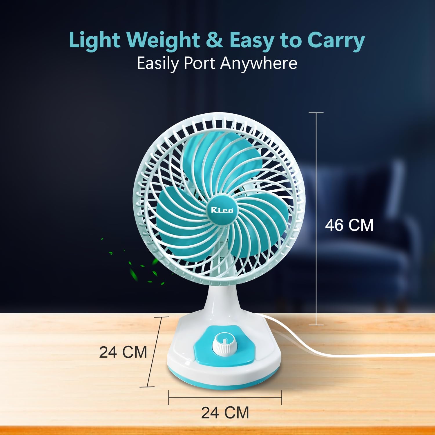 Rico Mosquito Deflector High Speed Table & Wall Fan| Super High Air Throw of 15 Feet (other fans have air flow of only 6 feet) | 3 Speed | Replacement Warranty| with Oscillation Swing