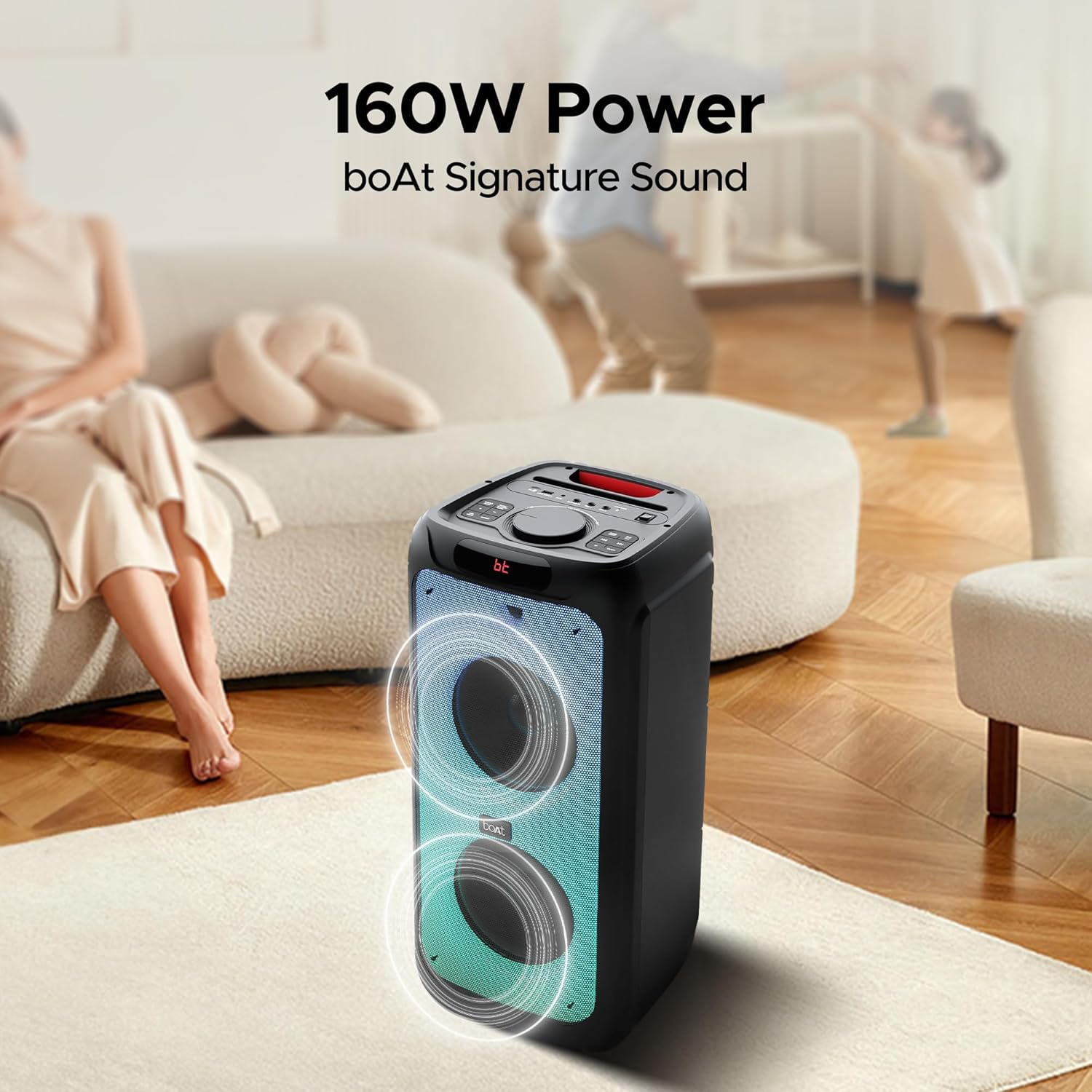 boAt PartyPal 390 Bluetooth Speaker | 160W Signature Sound, Karaoke, Flame LEDs, EQ Modes, TWS & 6H Playtime
