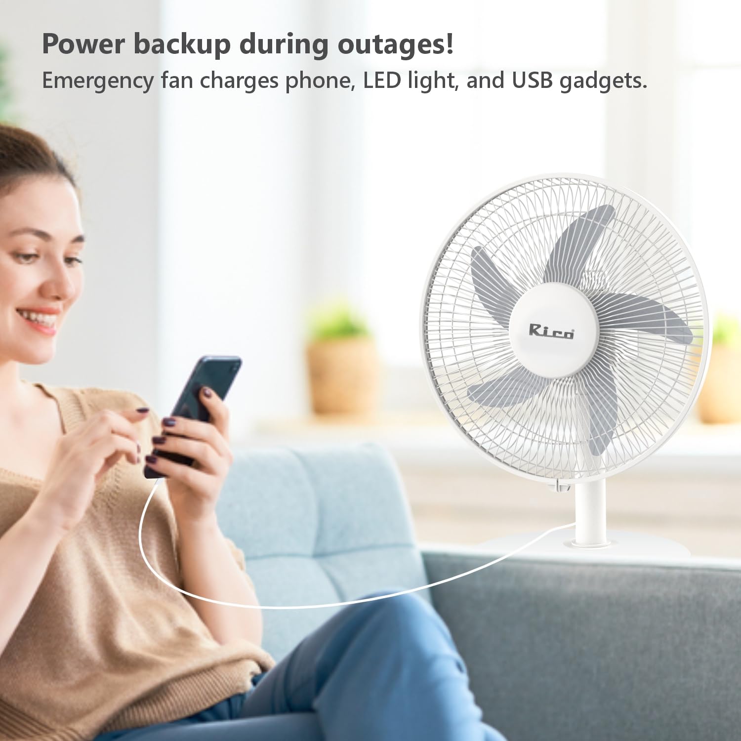 Rico AirSwift Rechargeable 12" Table Fan RF2503