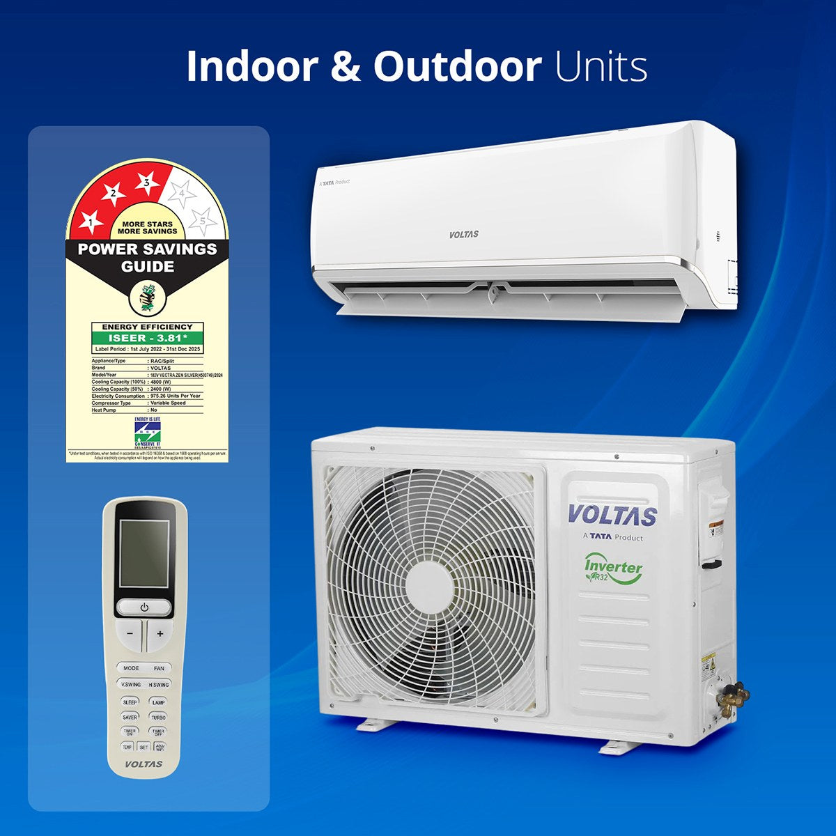 Voltas 1.5 Ton 3 Star Inverter Split AC – 183V Vectra Zen Silver (2024 Model- Copper- 4-in-1 Adjustable Mode- Anti-Dust Filter- White)
