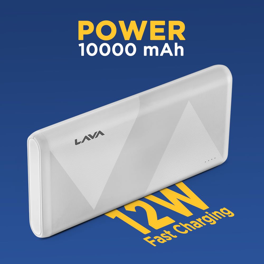 Lava 10000mAh Powerbank with Micro USB Cable | 12W Fast Charging | Dual Output (USB A) | 2 Input Ports Type-C & Micro USB | 60+ Tests & Multi-Layer Protection | BIS Certified | Premium Design