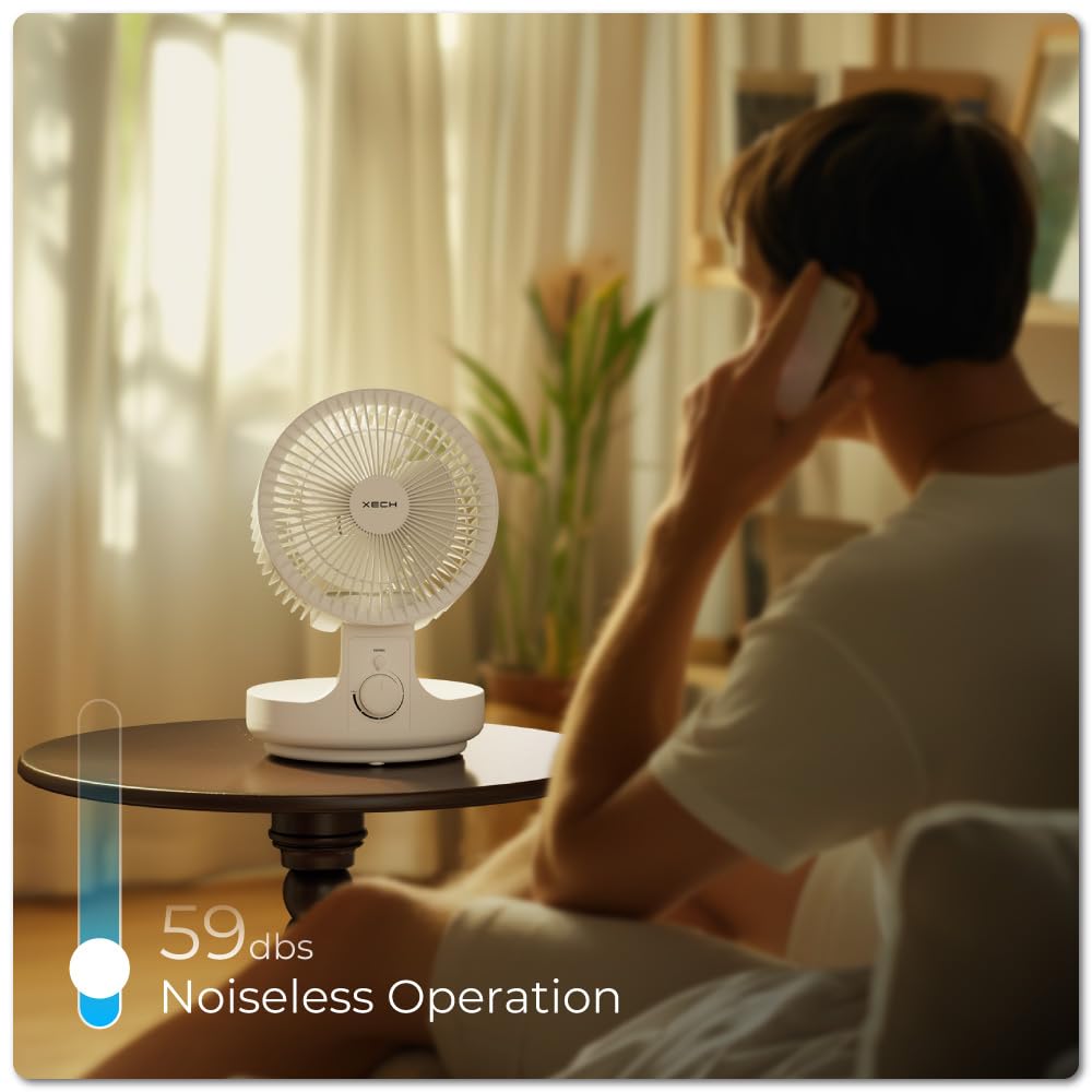 Xech Table Fan High Speed with Oscillation Noiseless Mini Desk Fan Portable Foldable Kitchen Fans 45W 2200 RPM 120° Oscillating Aerodynamic 190mm Fan Blades (Airwave)