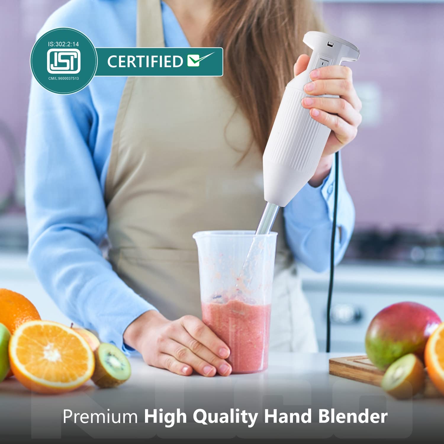 Rico Hand Blender with Chutney Maker & Juicer Attachment - 2 Years Replacement warranty - ISI Quality Mark -Japanese technology quick blend with 5 Blades (HBCJ)