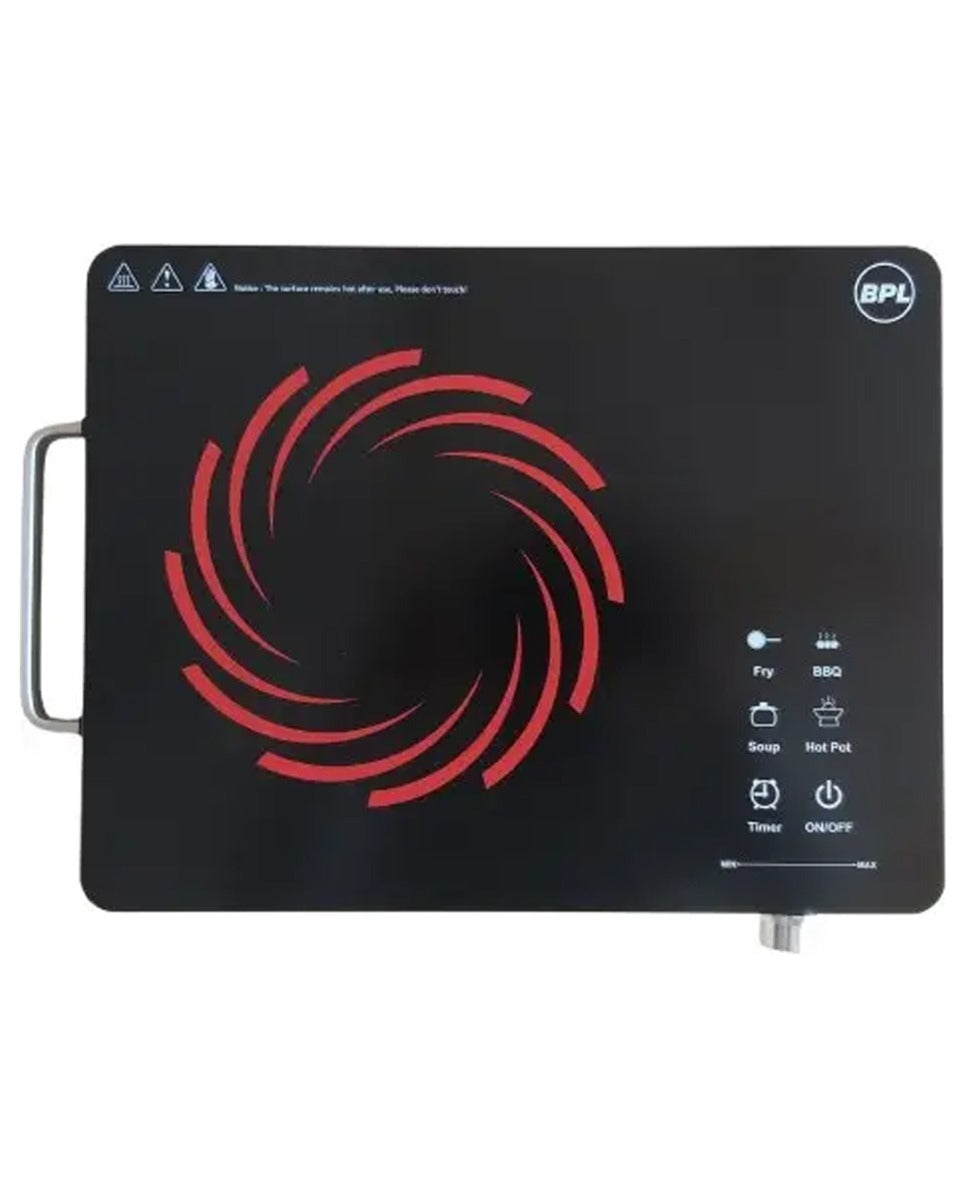 BPL 2200 W Induction Cooktop Touch Panel (Black, BIRCM24022 Infrared Cooktop, 4 Pre-Set Menus, Touch Control Timer Function 2200W)