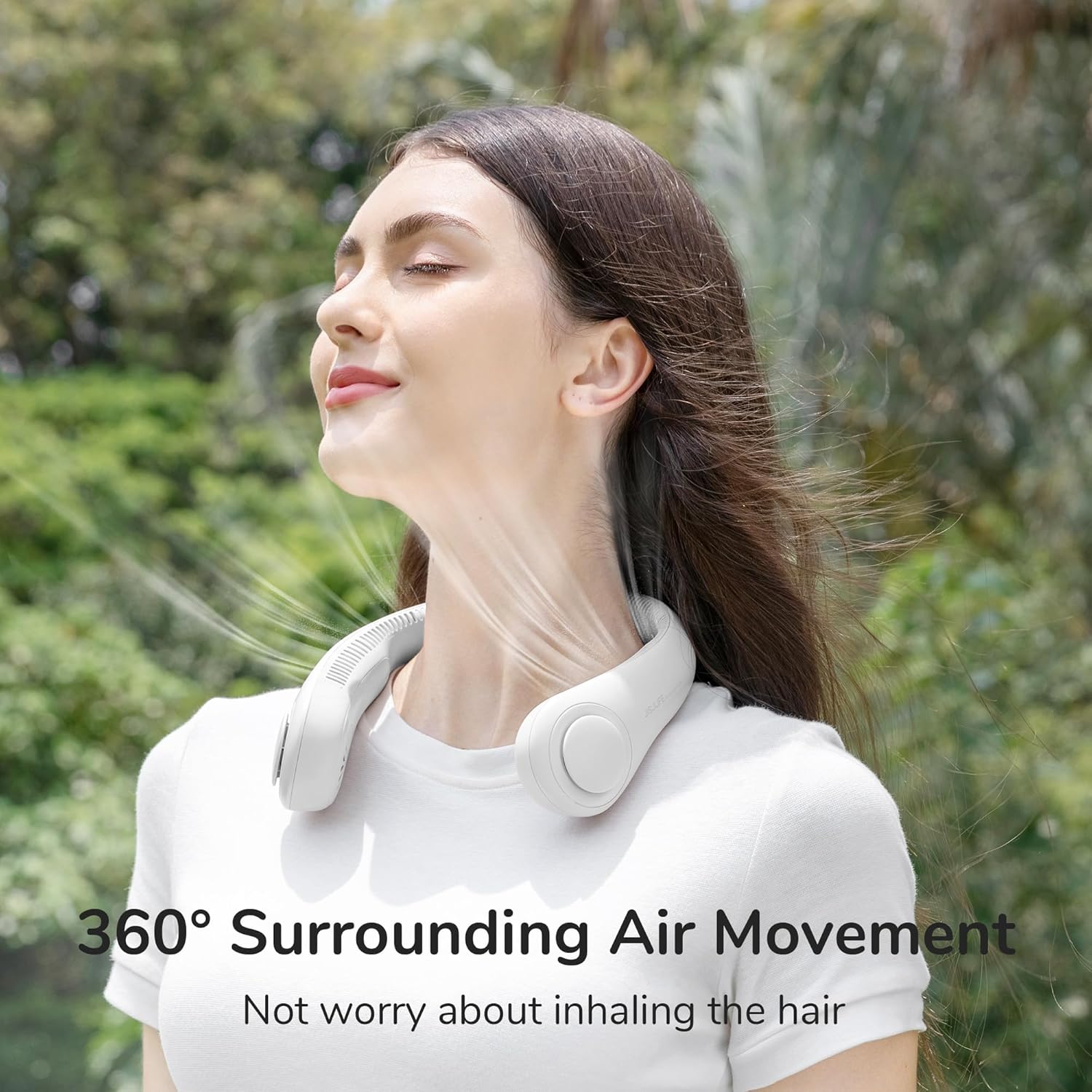 JISULIFE Portable Neck Fan Life3, Hands-Free Bladeless, 5 Speeds, 4000 mAh Battery Operated Wearable Personal Fan, Twistable, Rechargeable, Gift for Women Men-Light Grey