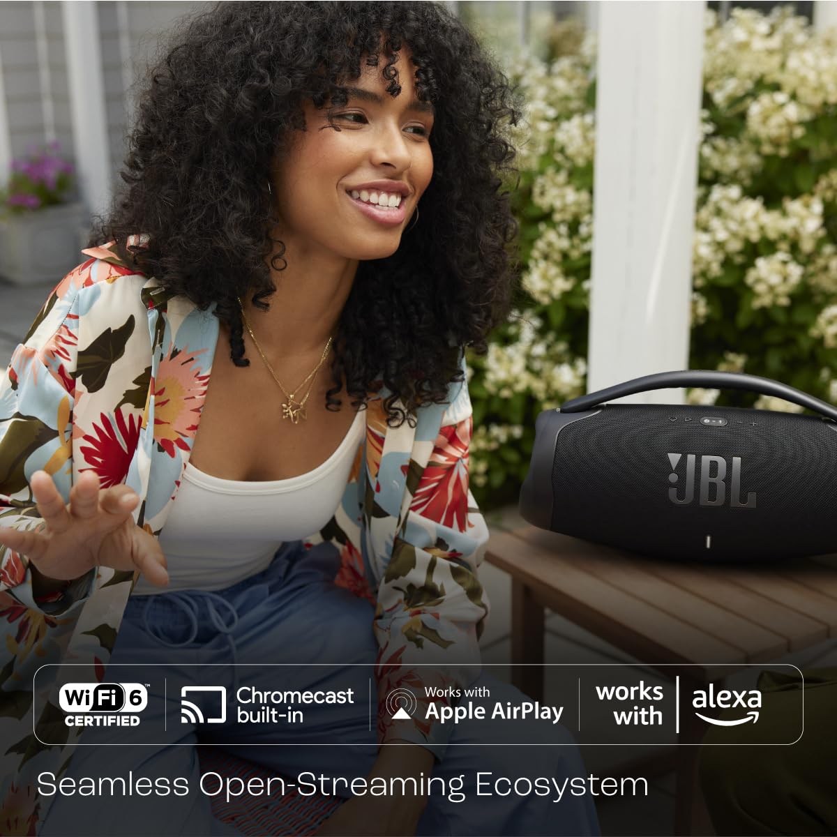 JBL Boombox 3 Wi-Fi, Wireless Portable Bluetooth Speaker, 24H Playtime, Deepest Bass, Built-in Powerbank, Wi-Fi with AirPlay, Alexa Multi-Room, Chromecast Built-in™, PartyBoost, IP67, App