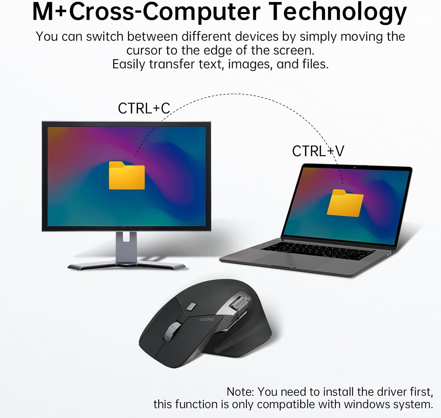 Rapoo MT760L Wireless Bluetooth Mouse, Ergonomic Design, 4 Adjustable DPI, 8 Programmable Buttons, 90 Days Battery Life