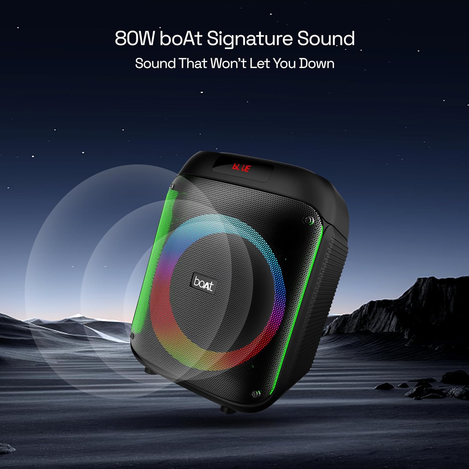 boAt PartyPal 220 Bluetooth Party Speaker w/ 80 W Signature Sound, Karaoke with Mic, RGB LEDs, Up to 6 hrs Playback, BT v5.3, AUX & USB Port, Wireless Mic, Bass & Treble EQs, TWS Mode(Midnight Black)