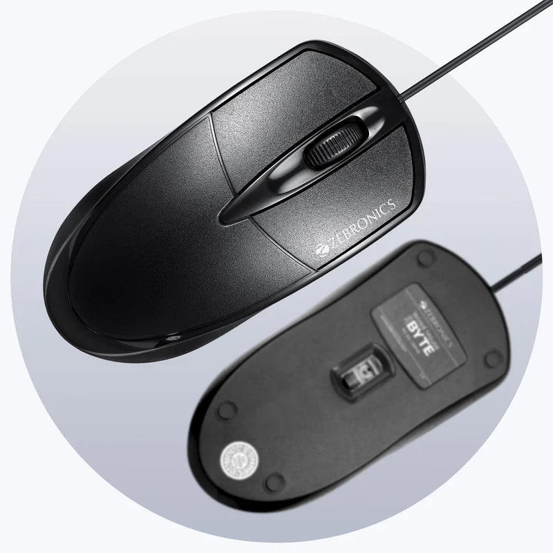 Zebronics Zeb-Byte Wired USB Optical Mouse | 3 Button Compact Mouse for Laptop & PC