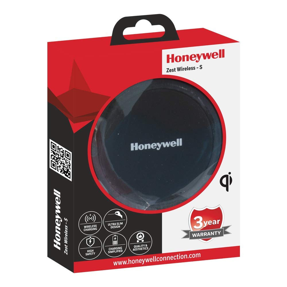 Honeywell Zest S Wireless Charger, 10W Wireless Mobile Phone Charger, QI Certified, Fast Charging, Compatible with iPhone 14/13/12/11/X/8, Galaxy S22/S21/S20/Note20 & all QI enabled smartphones- Black