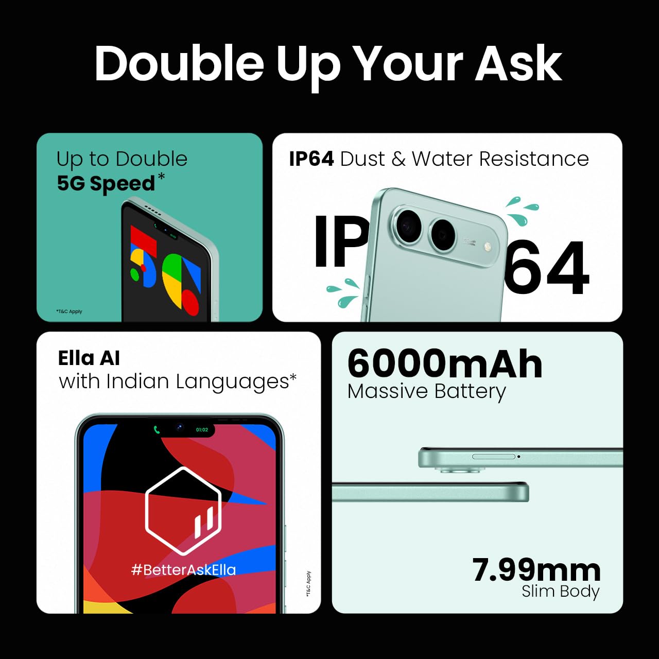 Spark GO 5G – Turquoise Green | India’s Lightest 6000 mAh 5G Smartphone (4 GB + 128 GB)