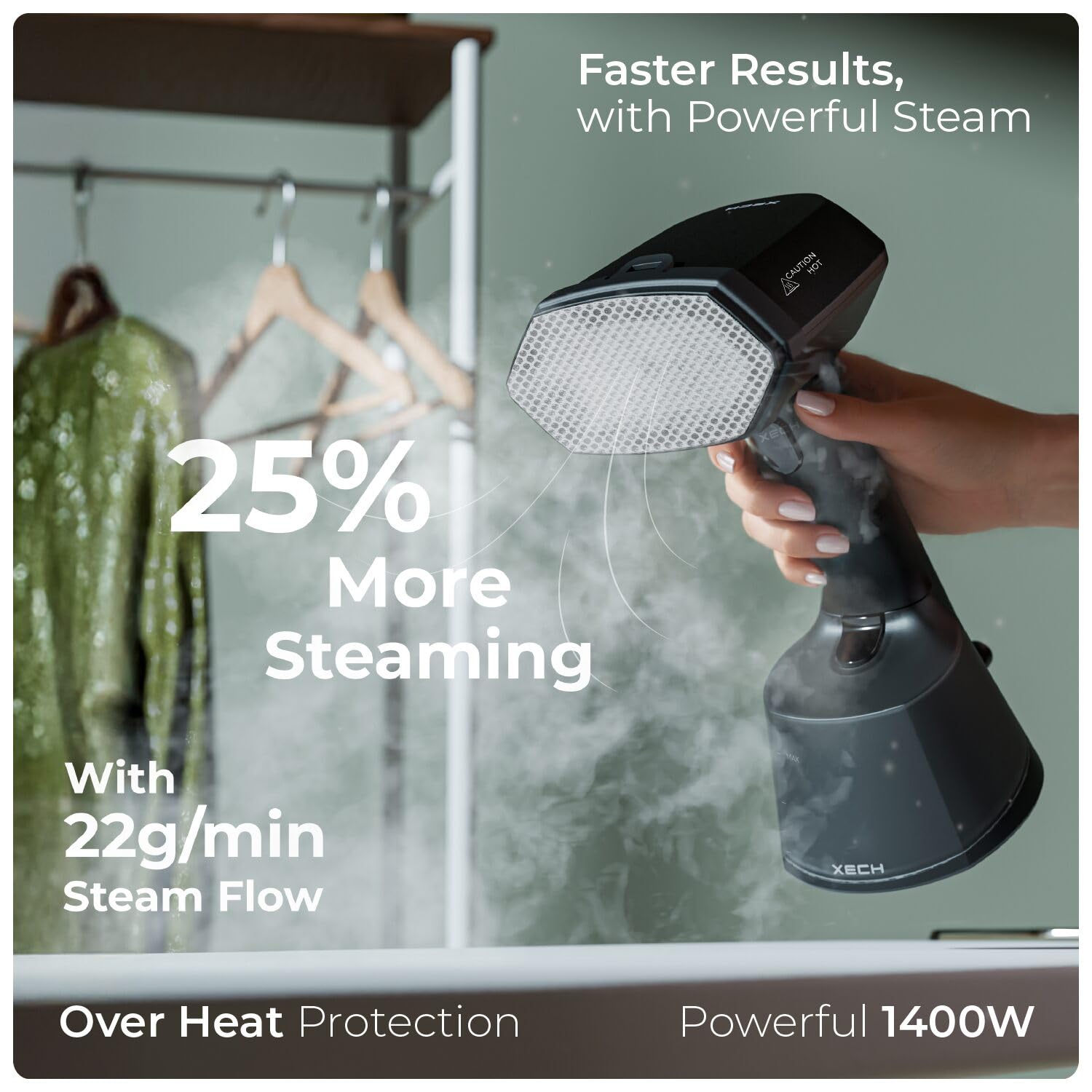 Xech Garment Steamer For Clothes Steam Iron Press 270Ml Water Tank Vertical And Horizontal Steaming 22G/Min 1400 Watts Fast Heating Kills 99.9%* Bacteria (Steamgun XL)
