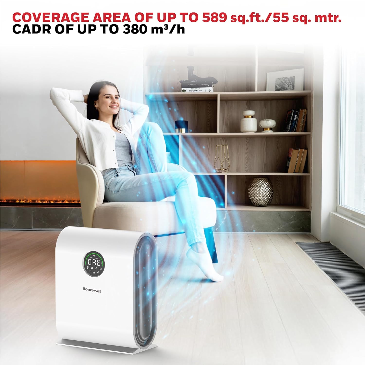 Honeywell New Launch Air Purifier for Home, 4-stage filtration, Covers 589 sq.ft,H13 HEPA Filter, WiFi App&Voice Control, Filter Life Upto 9000 Hrs, Removes 99.99%PM2.5, AQI LED Display - Air Touch V5