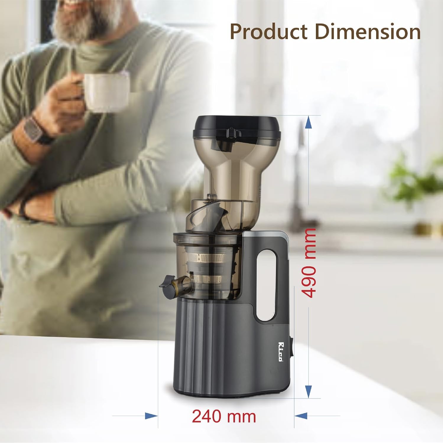Rico Cold Press Juicer with Ice Cream Maker | All-in-1 Slow Juicer for Fruits, Vegetables, Nut Milk | 10% More Juice, Less Waste | Easy to Clean | Low Noise | Anti-Drip | 5-Year Warranty