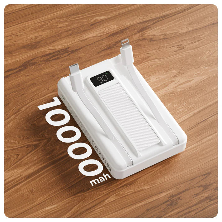 XECH X-Charge MAG PRO 10000mAh magnetic wireless power bank on a wooden surface with digital display.