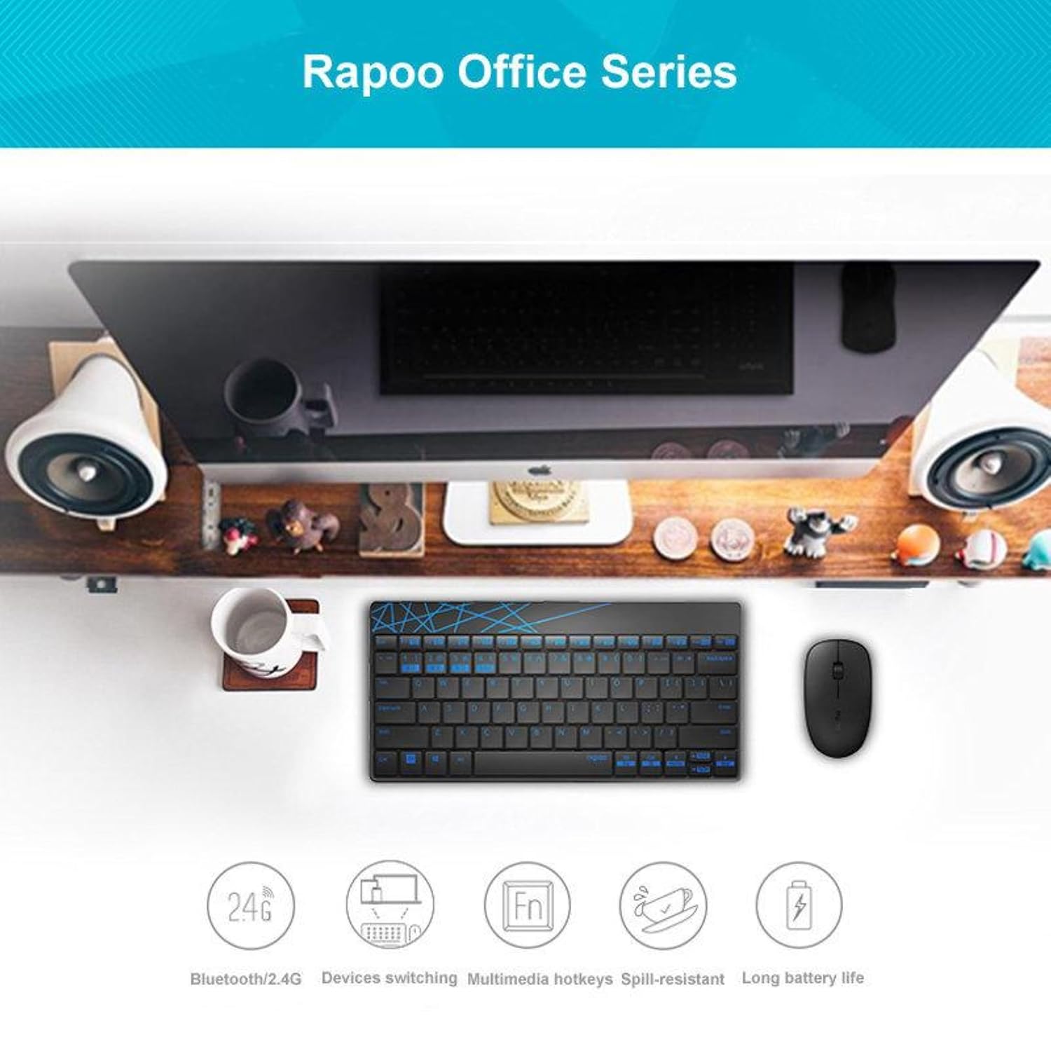 Rapoo 8000M Multi-Mode Keyboard and Mouse Set Bluetooth 3.0/4.0 Wireless 2.4 GHz 1300 DPI Combo