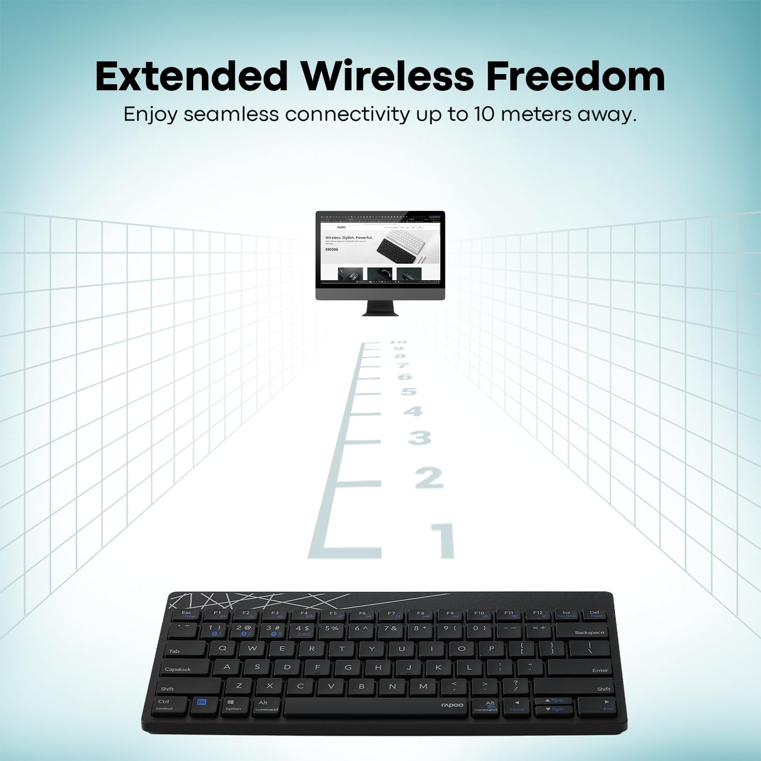 Rapoo K8000M Multi-Mode Keyboard,Bluetooth 3.0/4.0 Wireless 2.4 GHz Compatible with Windows, iOS, Android, Tablets, Smartphones - Blk, 3-Year Warranty