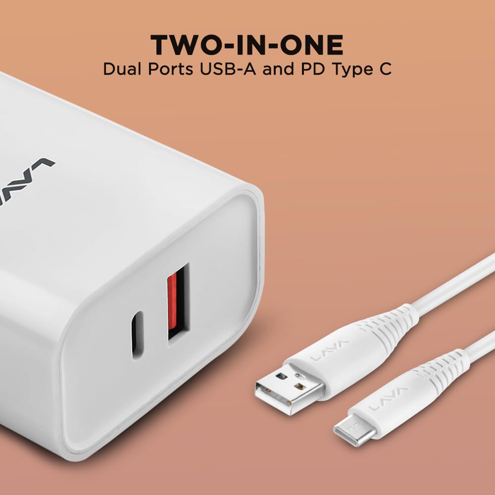 Lava Original Type C 20W Fast Charger with PD Technology for Android,iPhone 14/14 Plus/14 Pro/14 Pro Max,13/13 Pro/13 Pro Max/13 Mini, 12/12 Mini/12 Pro Max & 11 Series