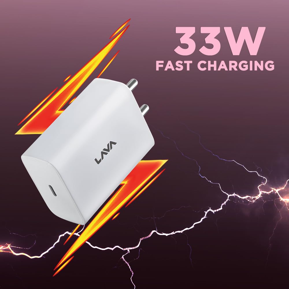 Lava 33W Type C Fast Wall Charger with PD Technology | Fast Charging Compatible with iPhone, iPad, Lava, Samsung Galaxy, Redmi, Mi, Oppo and Other Android Devices with PD 3.0 | Premium Design
