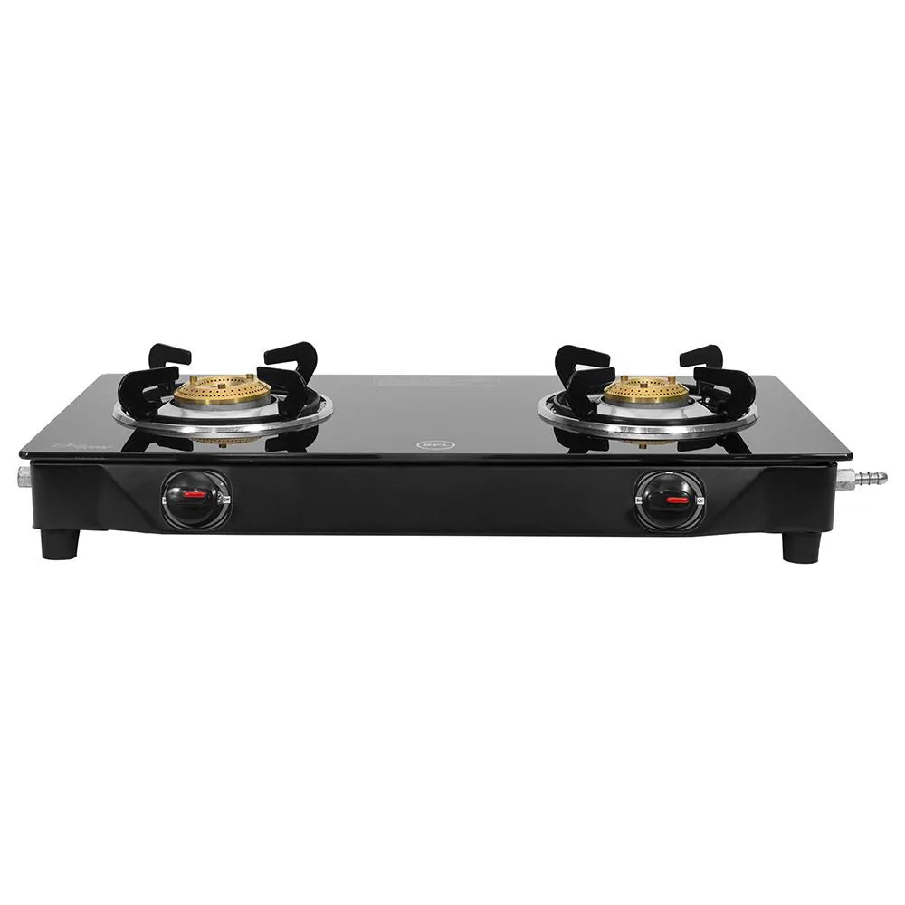 BPL Glass Top 2-Burner Gas Stove with Toughened Glass Top, Brass Burner & Valve, Nylon Base Knobs, 2 Years Warranty