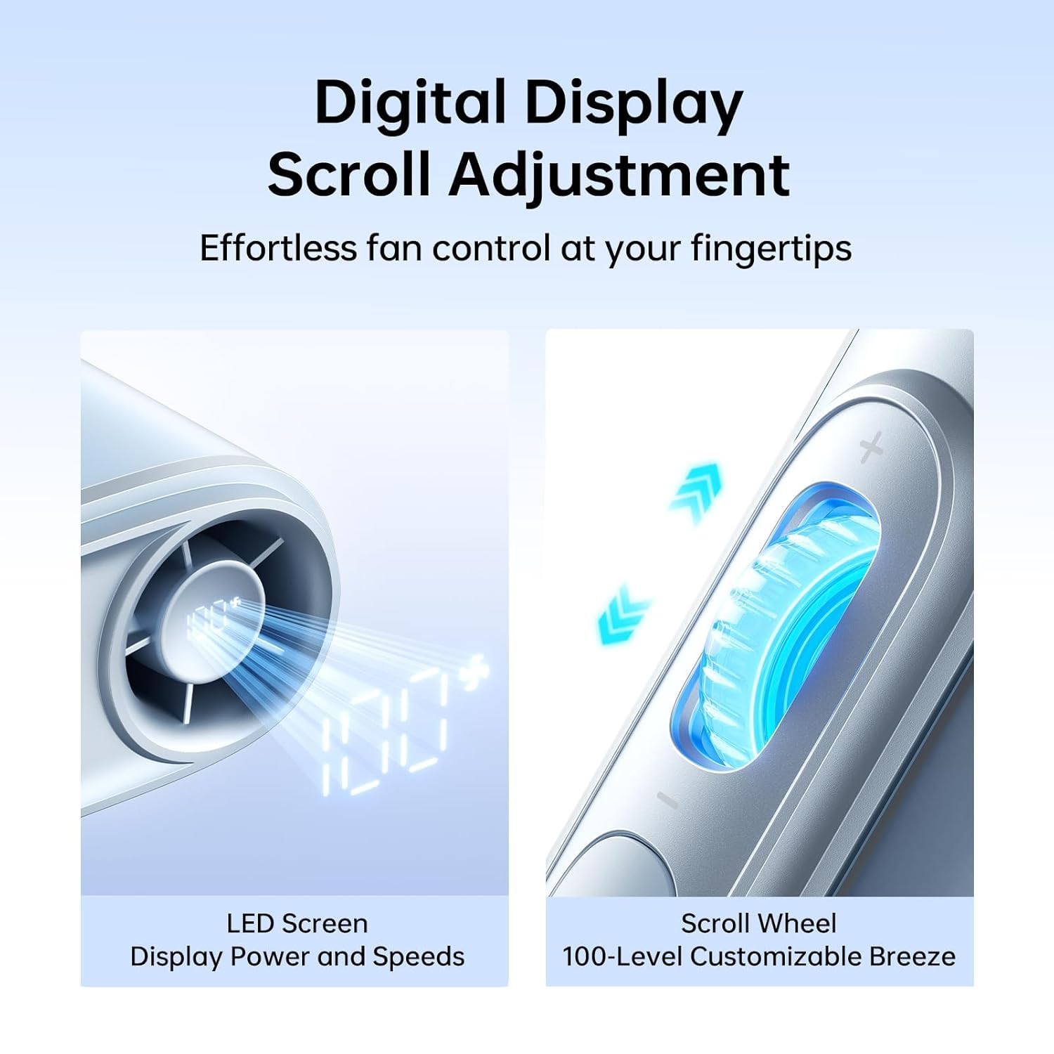 JISULIFE Portable Neck Fan Life5, 100 Speed 40000RPM Cooling, Mini Personal Handheld Wearable Waist Fan, 16H 4500mAh Battery with LED Display, Ultra-Lightweight in Outdoor, Travel, Jobsite Gifts