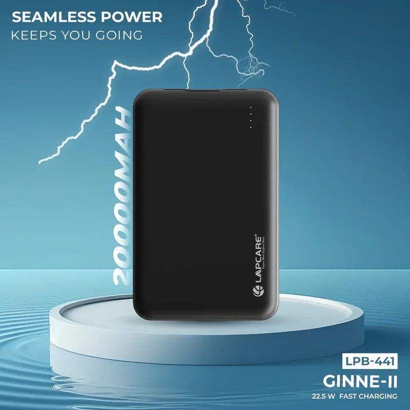 LAPCARE Ginne-II 20000mAh Slim 22.5w PD Fast Charging Power Bank | Dual Port (Type-C + USB) | LED Indicator | Small Pocket Friendly Metal Design for iPhone, Android & Other Devices